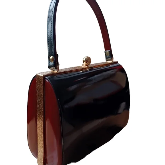 Vintage Bags Vintage Black Cognac Patent Top Handle Bag Fab Poshmark